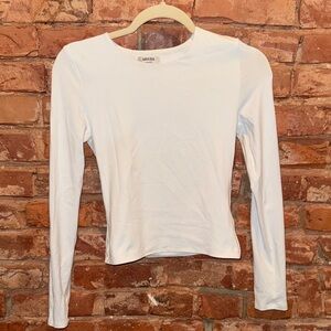 Aritzia White Long-Sleeve Slim Crewneck Top